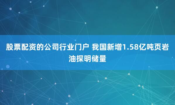 股票配资的公司行业门户 我国新增1.58亿吨页岩油探明储量